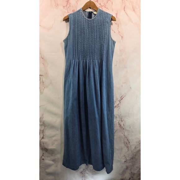 Vintage Dresses & Skirts - Vintage Denim Dress Womens Medium 90s Maxi Midi Chambray Jean Tank Modest Neiman